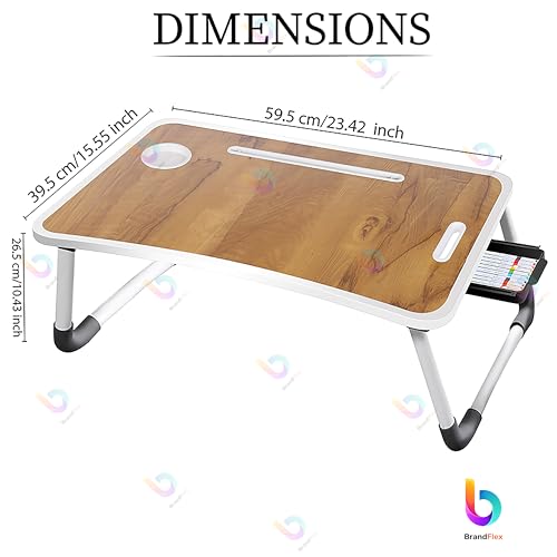 Image of CODEXIAL Technologies PVT LTD. Premium Foldable Wooden Mini Laptop Table for Bed,Smart Study Table with Drawer,Tablet /Mobile /Cup Holder for Kids & Adults (C-BIDDINGS .Wood.),59.7 cm,10 cm
