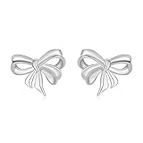 Umiweねじ式ピアス つけっぱなし レディース セカンドピアス S925シルバー 金属アレルギー対応 小さめ プラチナメッキ 両耳 可愛い リボンネジ式 誕生日 クリスマス 卒業式 祝日 プレゼント (シルバー)