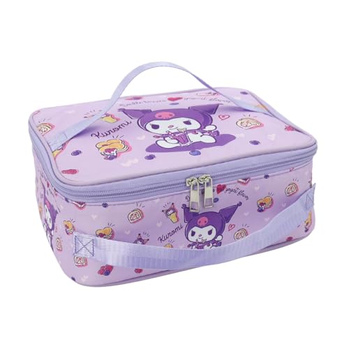 AOOEDDI Cartoon Insulated Lunch Bag for Kids Purple Bento Box Tote with Dual Handles Waterproof Zipper Leakproof Food Container Reusable Thermal Lunch Pouch for School Picnic Office(Purple)