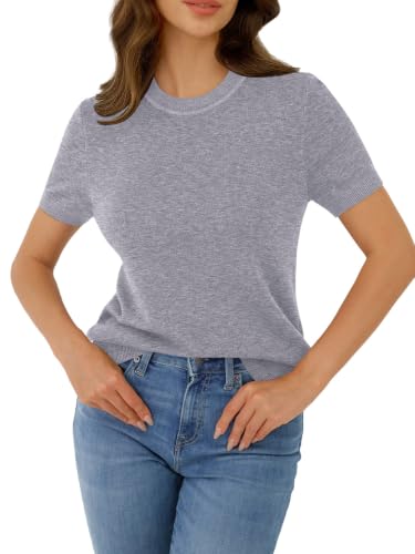 GKBK Womens Sweaters Short Sleeve Wool Blend Knit Summer Tops Soft Pullover Business Casual Outfits for Women 2026 Fashion Trendy Gray XL — view 6