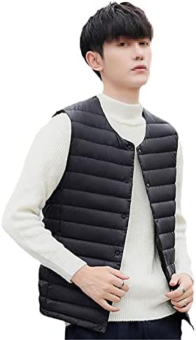 Men Ultra Light Down Vest Portable V-Neck Sleeveless Coat Winter Without Collar Warm Liner