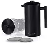Utopia Kitchen French Press Coffee Maker, Double Wall Insulated Stainless Steel Coffee Press with 4-Level Filtration system, Includes 2 Extra Filters, Rust-Free, Dishwasher Safe (Black, 17 Ounce)