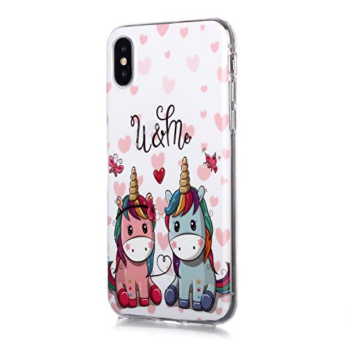 Fatcatparadise für iPhone XS/X Hülle (5,8 Zoll) + Displayschutz, [Mondlicht] Weich Silikon Handyhülle Schlank Flexible TPU Bumper Handytasche Gummi Dünn Abdeckung Schutzhülle (Einhorn) Cover