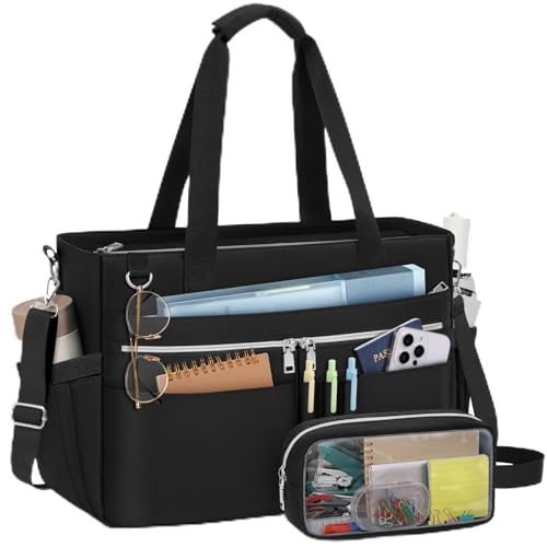 RAINSMORE Borsa PC 15.6 Pollici Insegnante Resistente all'Acqua Tote Donna Grande per Università Lavoro Uso Quotidiano Nero