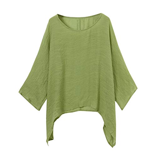 TOTOD Tops T-Shirts Womens Cotton Linen Solid Color Tops Casual Plus Size Loose 3/4 Sleeve Shirt Ladies Blouseï¼ˆGreenï¼ŒXXLï¼‰