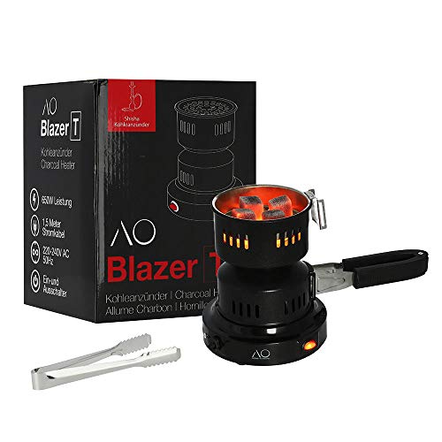 AO® Blazer T elektrischer Shisha Kohleanzünder 650W | Mit schonendem Lochblech, Kohlezange und abnehmbarem Griff!