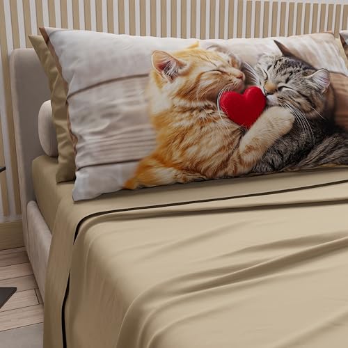 PETTI Artigiani Italiani - Parure de lit pour Animaux avec Chats en Coton avec taies d'oreiller en Impression numérique, draps Une Place et demie française,...