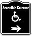 Accessible Entrance Handicap Right Arrow BLACK Aluminum Composite Sign, 15