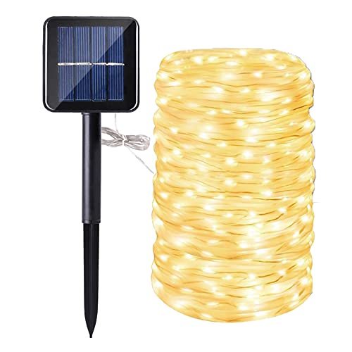 Manguera led solar, DINOWIN 72ft/22M 200leds Guirnaldas Luminosas Solares de Cuerda, Exterior led Luces decorativas (Blanco cálido)
