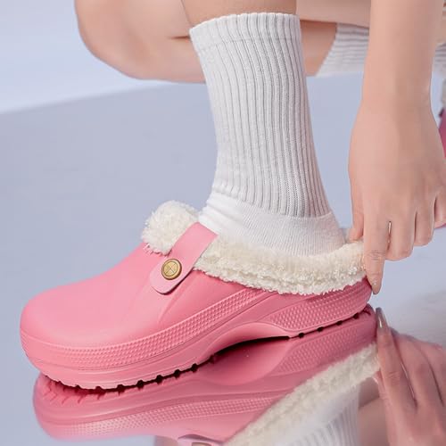 Clog Slippers for Women and Men Fur Lined Clogs Memory Foam Warm Fuzzy Slippers Winter Waterproof Indoor Outdoor Slipper4
