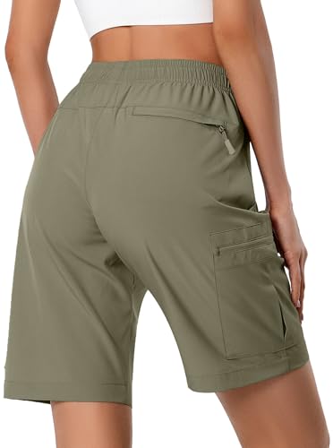 Hugut Women'S Lightweight Hiking Cargo Shorts Quick Dry Athletic Shorts For Camping Travel Golf With Zipper Pockets Water Resistant Slate Green thumb #2