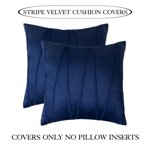 Image of Amazon Brand - Umi Decorative Striped Throw Pillow Covers 16 X 16 Inch,Soft Solid Velvet Pillow Covers Cushion Case with Zigzag Pattern for Sofa Bedroom 40 X 40 Cm (Pack of 2) Blue