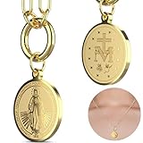 Miraculous Medal - Virgin Mary Necklace - Tarnish Free 18K PVD Gold on Stainless Steel Chain - Made in USA - 16 Inch Paperclip Necklace for Women - Family Owned Brand