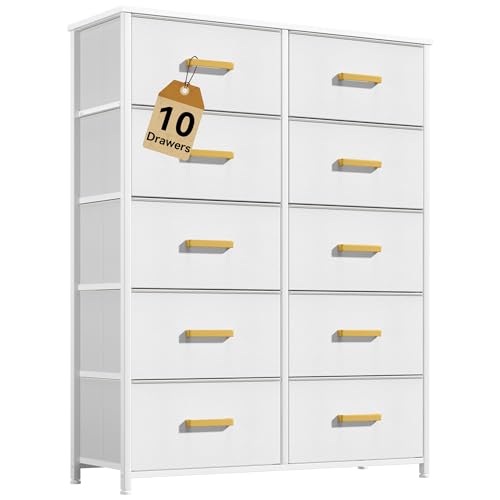 DWVO 10 Drawers Dresser, Fabric Dresser, Fabric Storage Tower, Organizer Unit for Living Room, Hallway, Closets