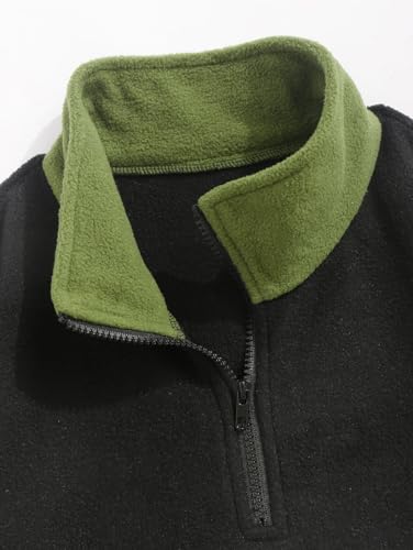 ZAFUL Men's Polar Fleece Sweatshirt BROOKLYN WEST COAST Embroidered Quarter Zip Kangaroo Pocket Color Block Stand Collar Pullover (1-Black, L)3