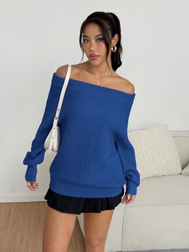 Image of ZAFUL Sweaters for Women Off Shoulder Knit Sweater with Long Sleeve Loose Pullover Jumper Tops