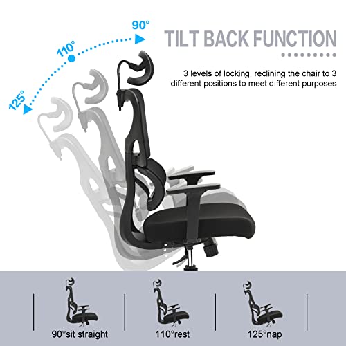 Mst Ergonomic Office Chair,High Back Breathable Mesh Desk Chair With Adjustable Armrest,Headrest,Lumbar Support,Tilt Function,Large Comfy Computer Chair For Gaming, Executive, Office(Black) #TOP4