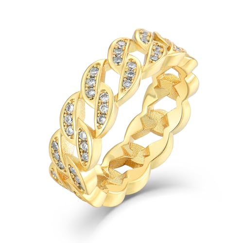 Cuban Chain Ring Cubic Zirconia Curb Link Ring 18k Gold Plated/White Gold Plated Ring Size 6-11