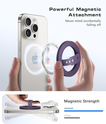 Image of RIGGEAR Soft Silicone Magnetic Phone Grip, Finger Loop Ring Holder Compatible with MagSafe iPhone Models and Magnetic Phone Cases (Purple)