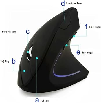 Kenly Dikey Ergonomik Kablosuz Mouse – Sessiz Tıklama, Bilek Dostu Tasarım, 2.4G USB Alıcılı, Ayarlanabilir DPI, Bilgisayar ve Laptop Uyumlu Ergonomik Mouse