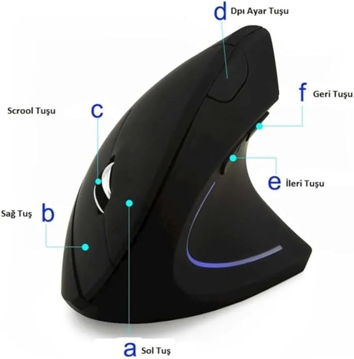 Kenly Dikey Ergonomik Kablosuz Mouse – Sessiz Tıklama, Bilek Dostu Tasarım, 2.4G USB Alıcılı, Ayarlanabilir DPI, Bilgisayar ve Laptop Uyumlu Ergonomik Mouse