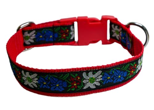 Hundehalsband Hund Halsband Trachten Edelweiß Gr. S M L XL 30 cm bis 44 cm verstellbar 2,5 cm breit in verschiedenen Farben rot grün blau schwarz