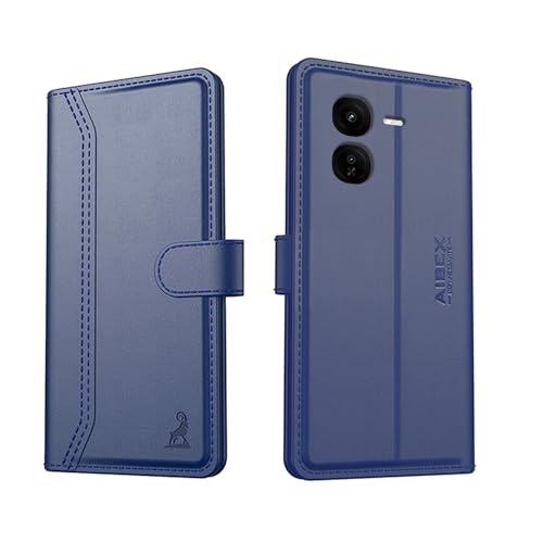 Image of AIBEX Compatible for IQOO Z9x 5G Flip Cover Leather Finish with Magnatic Closure | Inside TPU with Card Pockets | Wallet Stand | Complete Protection Flip Case -Blue