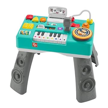 Fisher-Price Consolle per DJ Gioca e Impara, tavolino con tastiera musicale, luci, suoni e canzoncine, contenuti Smart Stages,6-36 mesi, Versione Inglese+Italiano+Portoghese+Spagnolo, HXG08