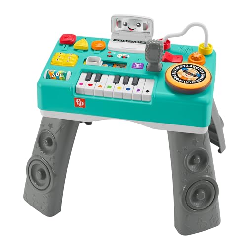 Fisher-Price Learn DJ Table, musikalisk leksak med ljus och ljud, italiensk + kastilliansk + portugisisk + engelsk version, HXG08