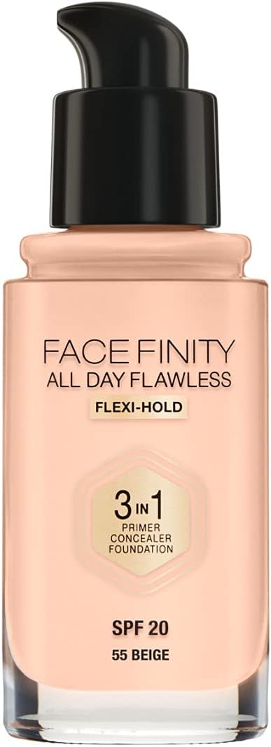 Max Factor Facefinity 3-in-1 All Day Flawless Liquid Foundation, SPF 20 - 55 Beige (Packaging May Vary), 30 ml (Pack of 1) - Image 3