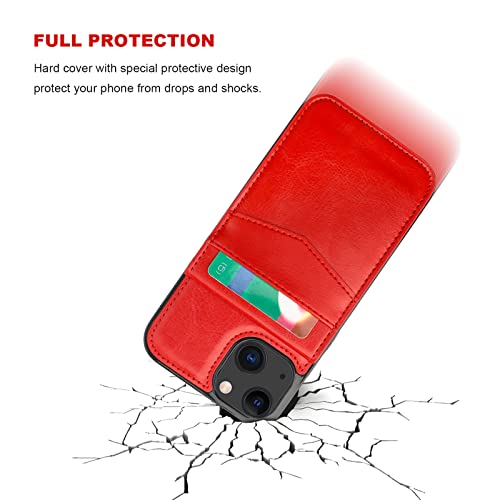 Image of KIHUWEY Compatible with iPhone 13 Case Wallet with Credit Card Holder, Premium Leather Magnetic Clasp Kickstand Heavy Duty Protective Cover for iPhone 13 6.1 inch(Red)