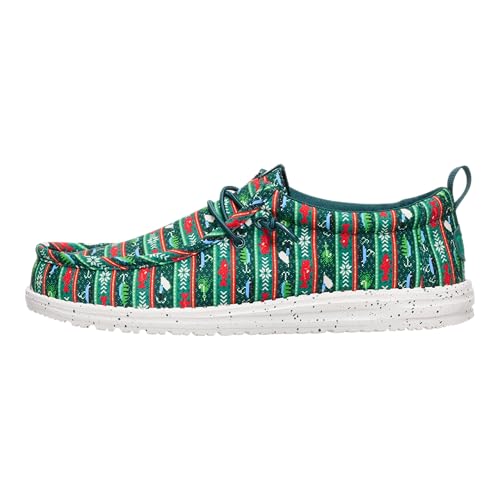HEYDUDE Wally Fishmas Sweater Pine Green/Multi 10 Mens Shoes Slip-on Loafers Comfortable & Light-Weight