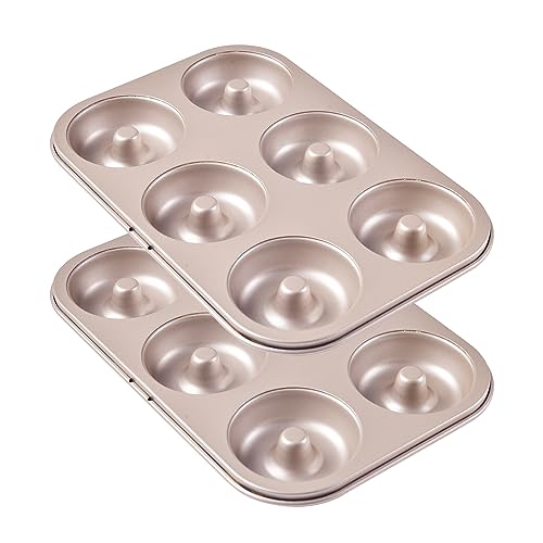 Donut Pan, Nonstick 6 Cavity Ring Doughnut Pan for Baking, Set of 2 (Champagne Gold)