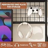 YOURLITE Desktop Bookshelf, 3-Tier Desktop Bookcase with RGB Lights, Multipurpose Desk Hutch with Grid Panel, Wood Desk Shelf Organizer for Office, Home, Gaming Room (Black) - Image 3