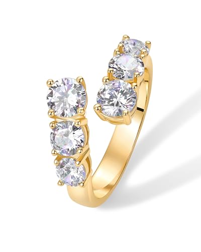 PAVOI 14K Gold Plated Cubic Zirconia Crossover Chunky Eternity Ring for Women | Open Twist Stackable Bands | CZ Statement Rings