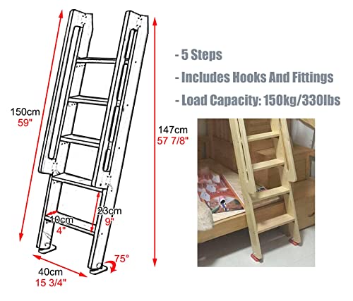 Escalera para litera de madera retro ajustable con ganchos de seguridad 5