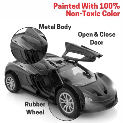 Image of ADITI TOYS Die Cast Car for Kids Alloy Metal Pull Back Car Toy Car Toy Vehicle with Openable Doors & LED Lights Car for Kids Collectible Toy Vehicle Gift for Kids Boys Girls BIS Approved (Black)