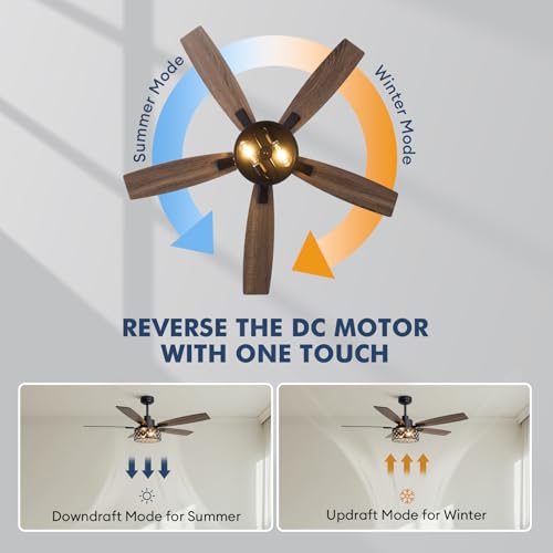 Image of 52 Inch Farmhouse Ceiling Fan with Lights and Remote, 5 Blades Double-color Finish, Quiet & Reversible DC Motor, Crystal Caged Ceiling Fan for Bedroom Living Room Kitchen Outdoor Covered Patio