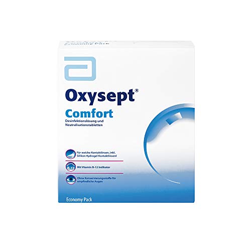 AMO Oxysept Comfort Economy Pack – Peroxid-System zur besonders schonenden Reinigung weicher Kontaktlinsen – 3 x Kontaktlinsenflüssigkeit + 72 x Neutralisationstabletten