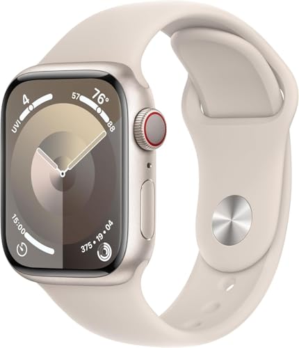 Image of Apple Watch Series 9 [GPS, 45mm] - Starlight Aluminum Case with Starlight Sport Band, M /L (Renewed Premium)