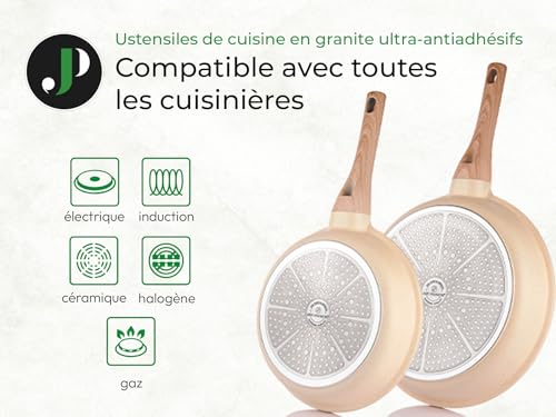 JUST PERFECTO Induction Pots Set - Pan Set with Lid - Induction Pots Set - Pots & Pans Set without PTFE and PFOA - Cookware Pot Set Induction 21 Pcs (Beige)
