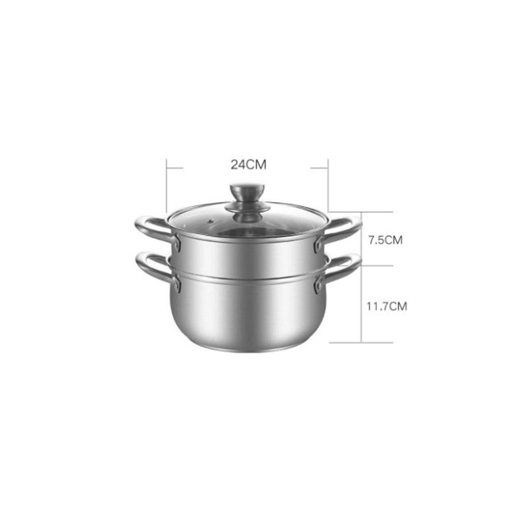 Vaporera Inducción Seguridad Acero Inoxidable 2 Capas 24 cm con Tapa de Cristal