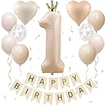 1歳風船 誕生日 飾り付け 大きい 数字 風船 40インチくすみカラー happy birthday 誕生日 飾り 風船 セット ナンバーバルーン 王冠付き バースデー 1キャラメル (1歳)