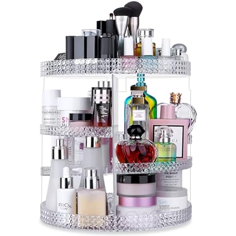 Awenia Makeup Organizer 360-Degree Rotating, Adjustable Bathroom Storage,7 Layers Large Capacity Countertop Organizer, Fits Different Types of Cosmetics and Skincare, Plus Size(Acrylic Clear) Cover