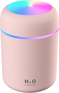 Colorful Cool Mini Humidifier, Aromatherapy Essential Oil Diffusers, Cool Mist Humidifiers, Aroma USB Personal Desktop Humidifier for Bedroom, Car, Office. 2 Modes, Super Quiet (300ml Pink)