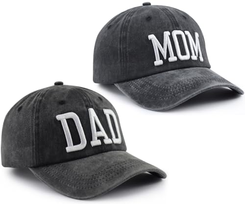 Image of Mom and Dad Hats for Men Women, Funny Adjustable Cotton 3D Embroidered Mama Papa Baseball Cap