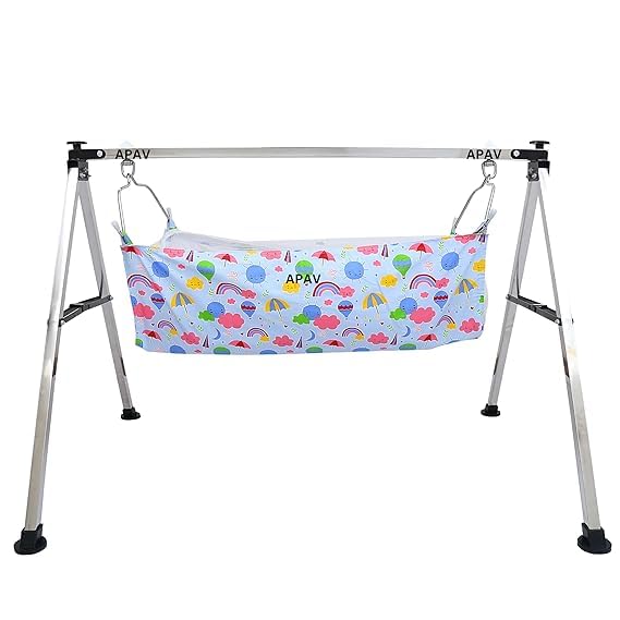 A to Z Hub Baby Boy's and Girl's Portable Folding Swing Cradle/ghodiyu/parna/jhula, with Free Baby Cotton Cloth., 132 x 101 x 83.5 Cm, Black