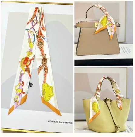 COtheSumay 100% Mulberry Silk Scarf for Handbags & Purses, 2Pcs 2''x35'' Hair Ribbon Skinny Neck Scarves for Women