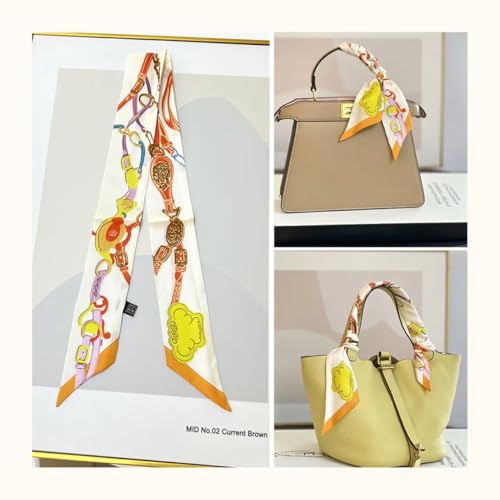 COtheSumay 100% Mulberry Silk Scarf for Handbags & Purses, 2Pcs 2''x35'' Hair Ribbon Skinny Neck Scarves for Women