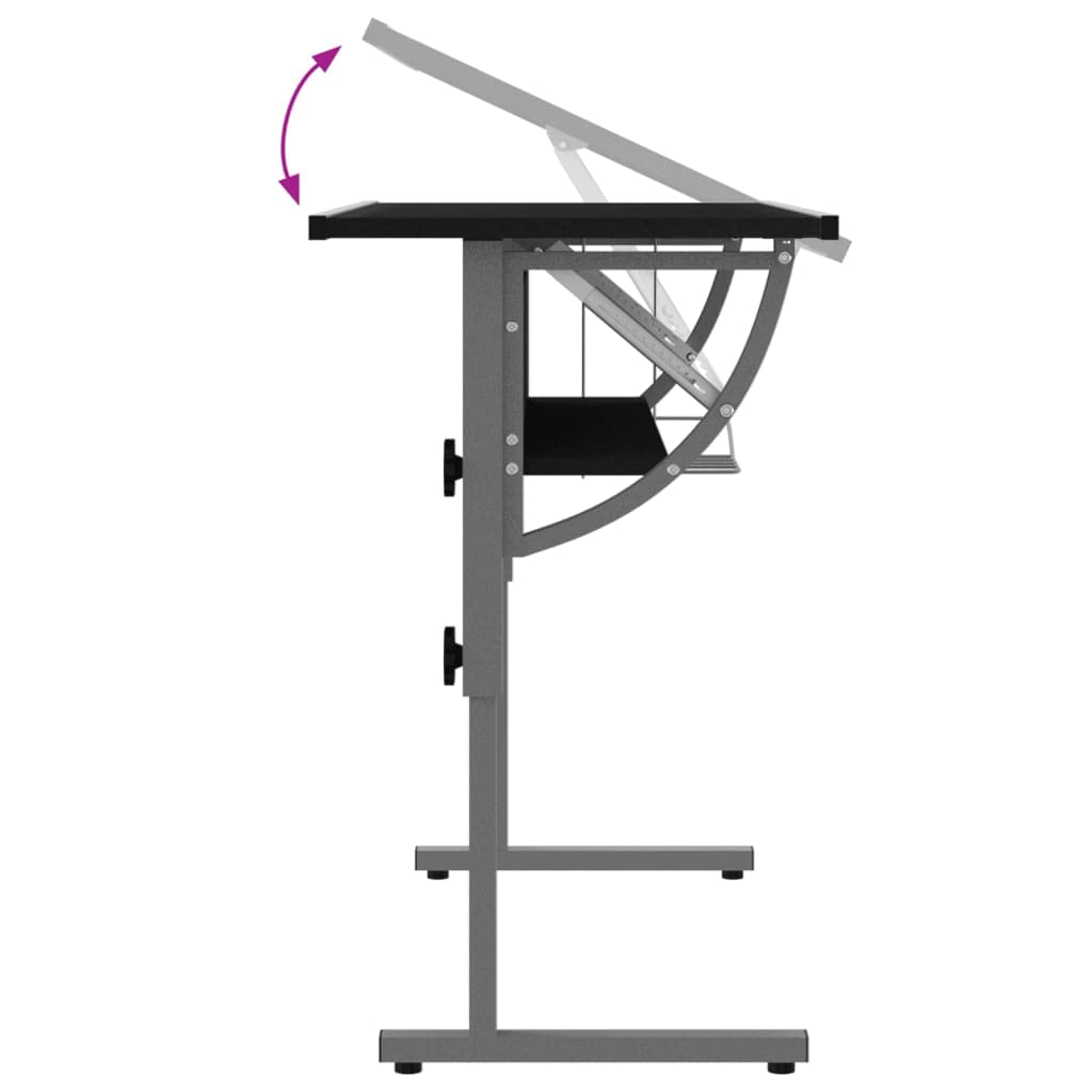Tavolo per bricolage, nero e grigio, 110 x 53 x (58 – 87) cm, materiale in legno, in acciaio, regolabile, con ripiano, per casa, ufficio, cameretta dei bambini